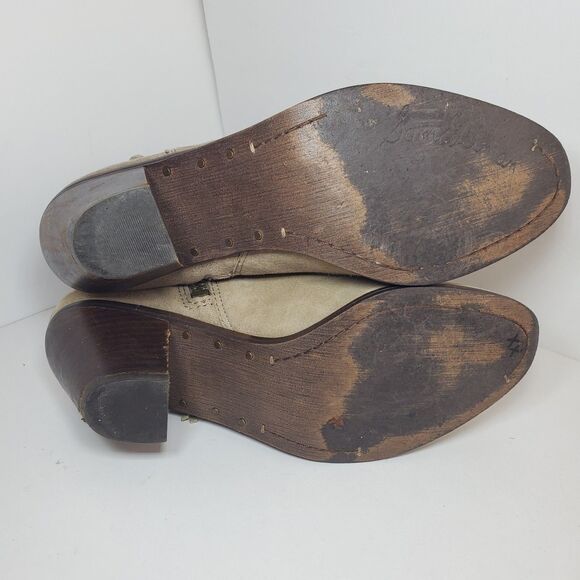 Sam Edelman Louie Western Ankle Boot Beige Fringe Stacked Heel Size 8 - Picture 14 of 16